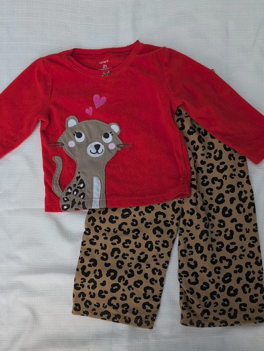 Orange Set Leopard Applique Fleece Long Sleeve Top And Leopard-Print Pants 2T